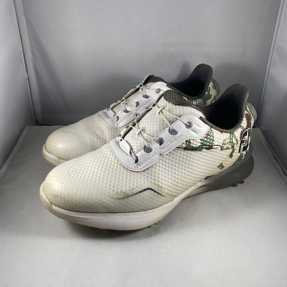 Footjoy Mens 53390J CamoBoa Lace Spikeless Golf Shoes Size 7W White Stratolite